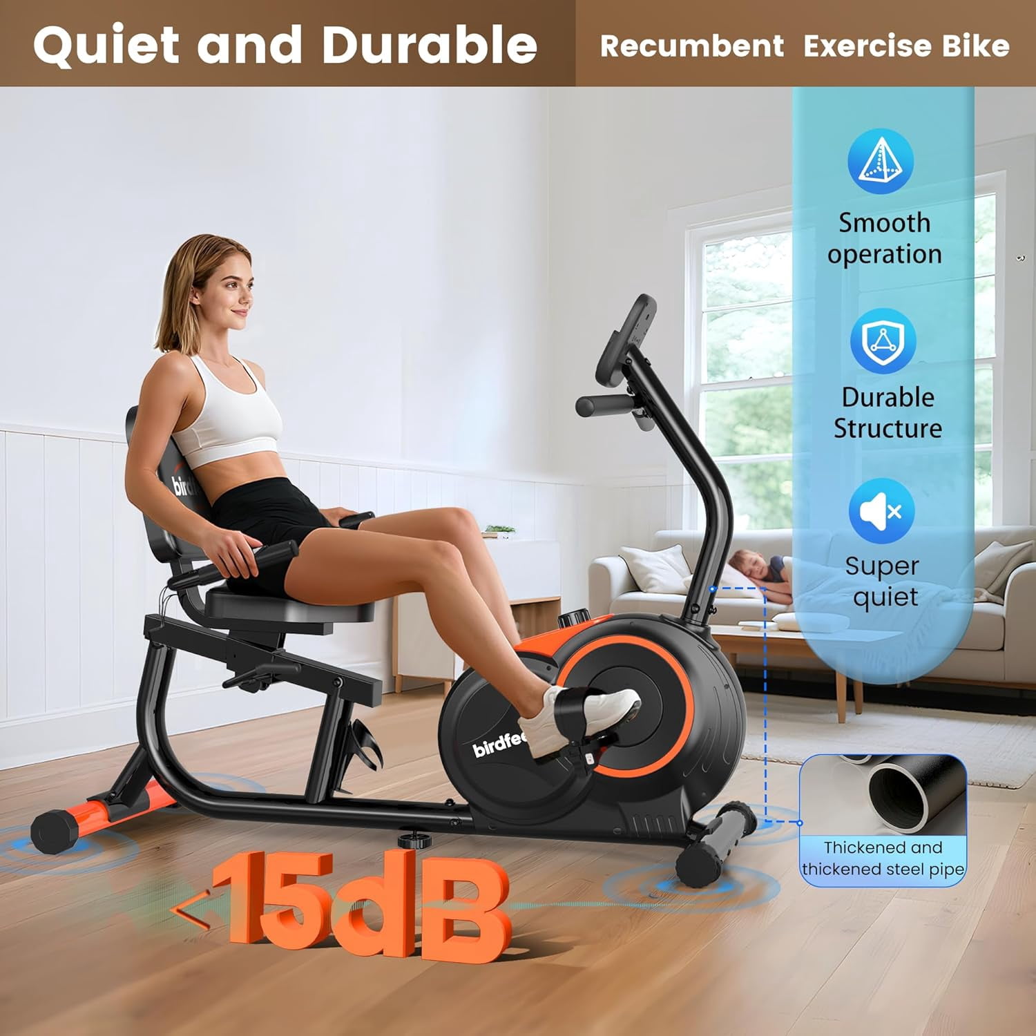 LNOW Recumbent Exercise Bike for Home Use,Quiet recumbent stationary bike for Adult Seniors,16 Magnetic Resistance, Adjustable Seat & Pulse Sensors