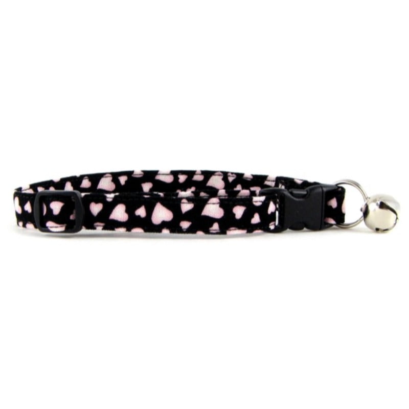 Pink Hearts on Black Cat Collar