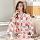 thumbnail image 3 of Pijamas de algodón de otoño para mujer, ropa de dormir a cuadros dulce, pijamas femeninos, trajes de salón informales de manga larga, ropa de dormir con solapa, 3 of 5