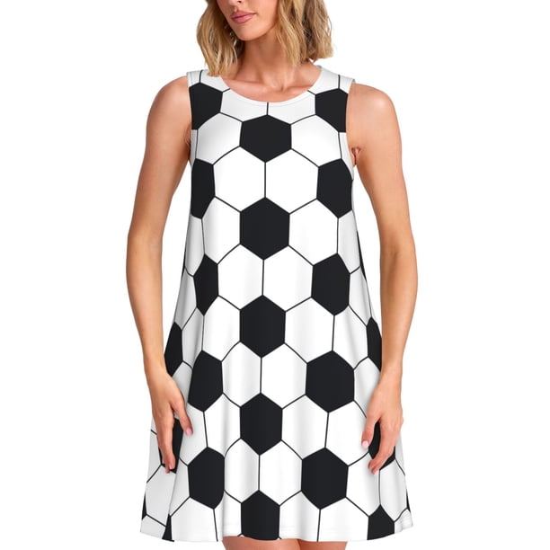 Balery Soccer Ball Vestidos de verano para mujer con estampado: vestido holgado sin mangas, vestido playero informal y cómodo para días calurosos.