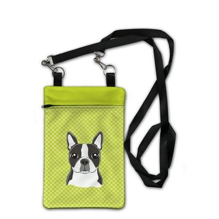 Boston Terrier Purse - Checkerboard Lime Green Boston Terrier Crossbody Bag Purse BB1265OBDY