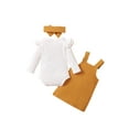 thumbnail image 3 of Biekopu Kids Baby Girls Long Sleeve Romper Suspender Skirt Headband Autumn Outfits Clothes, 3 of 8