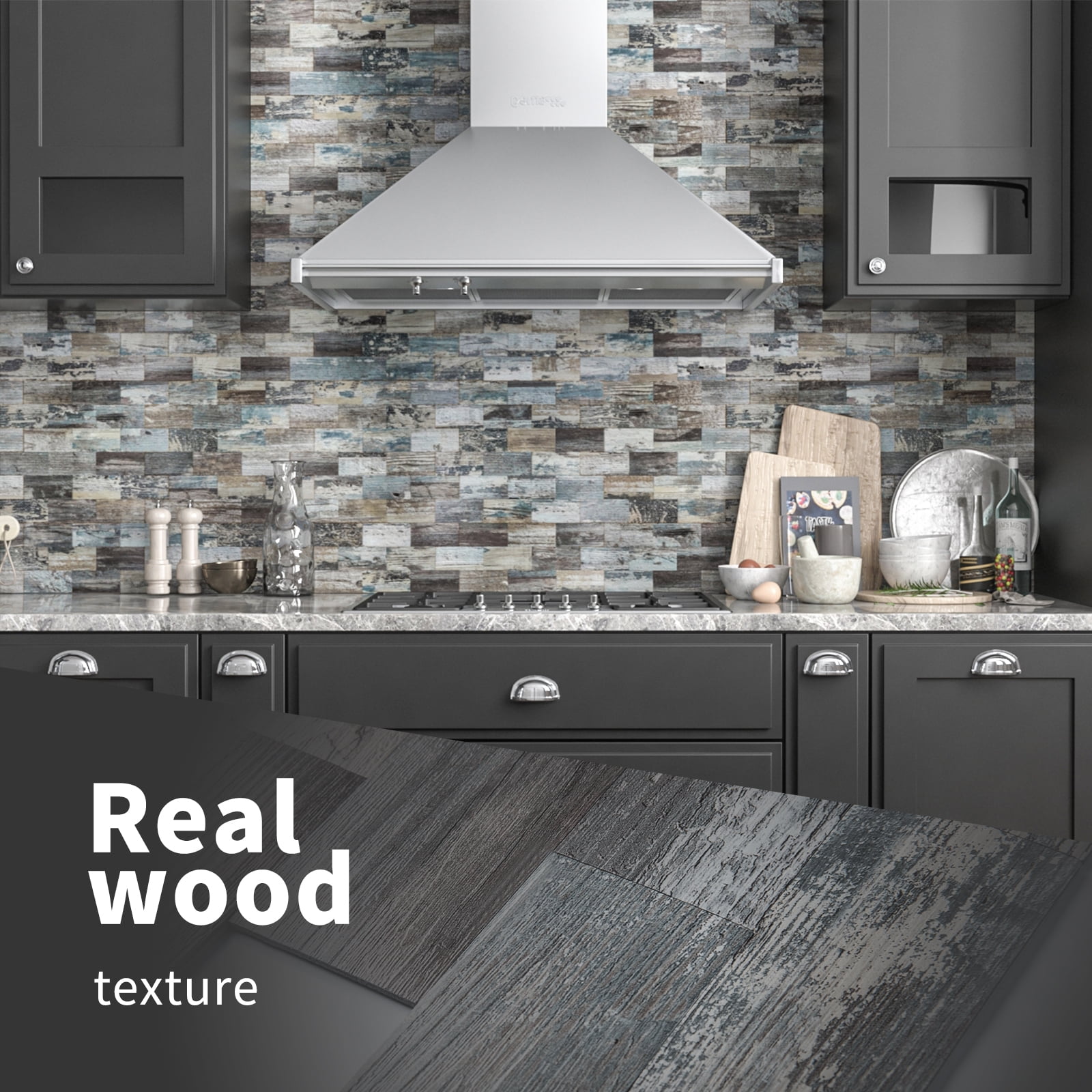 Art3d Peel and Stick Backsplash PVC Wall Tile, Stickon Tile for Kitchen Backplash, Bathroom Vanities, Fireplace Decor, Laundry Table, Stair Decals in Spruce Grey Rustic, Plastic-Sheets (1-sheet)
