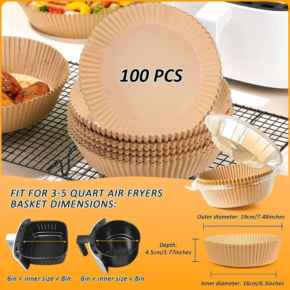 100Pcs Disposable Air Fryer Liners For Air Fryer Microwave Ovens Steamer 2-5 Qt