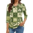 thumbnail image 2 of Women's 3/4 Sleeve Button Up Shirt with Lapel Collar and Floral Print, Casual Fashion Top for Daily Wear, Lightweight Summer Blouse Green XL, 2 of 6