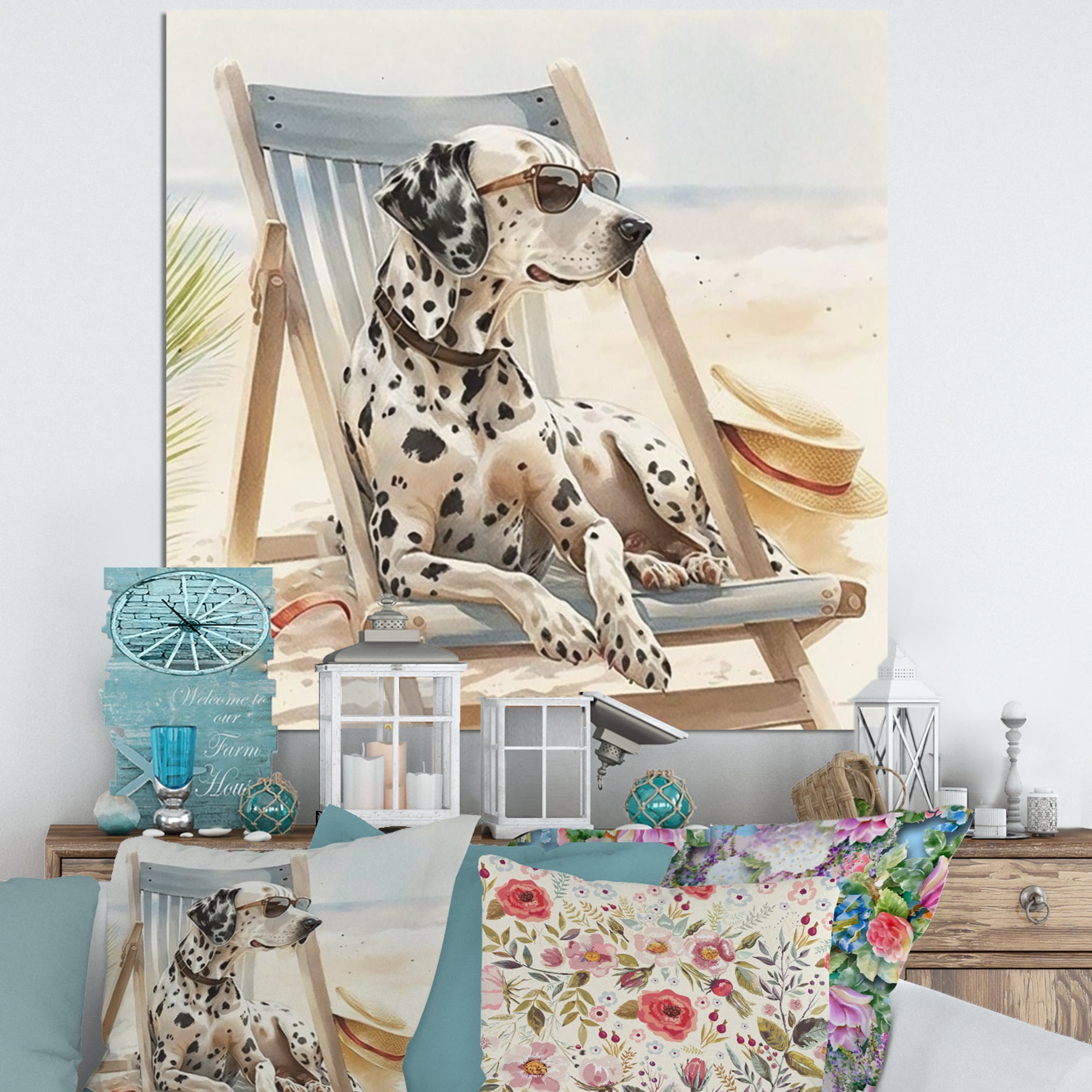 Designart Dog Lounging On The Beach With Sunglasses I Canvas Wall Art