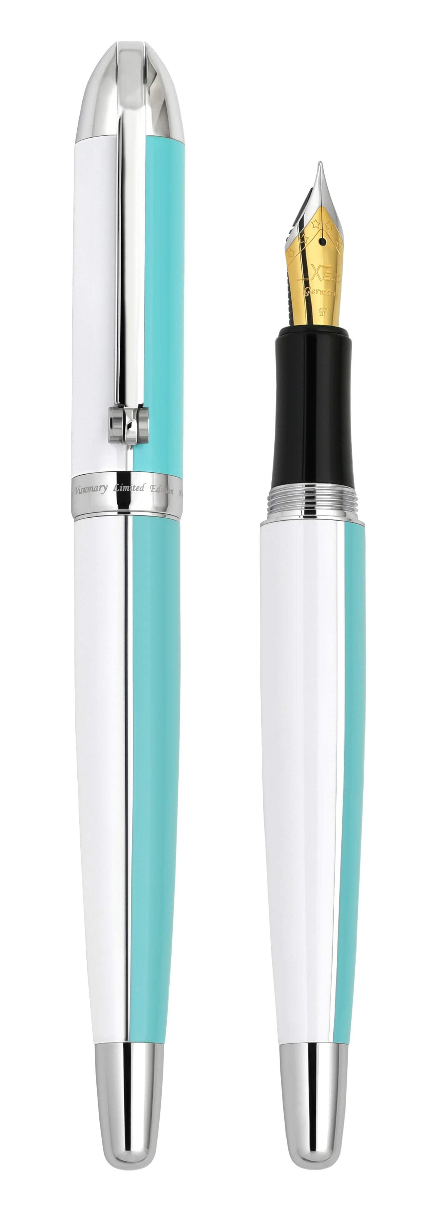 Xezo Xezo Visionary® Brass  Aluminum Enameled Fountain Pen (Fine Nib) - Sky Blue / White