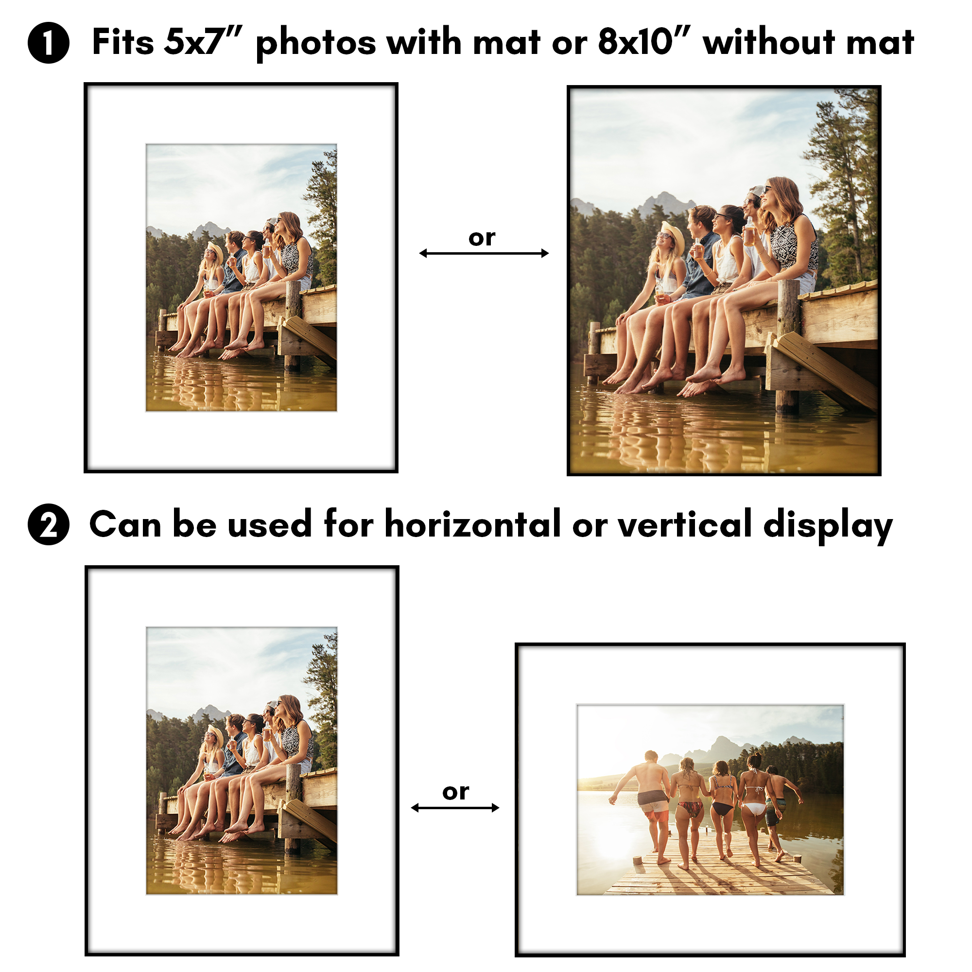 Americanflat 8x10 Front Loading Picture Frame with Shatter-Resistant Glass with 5x7 Mat 6 Pack Photo - Black