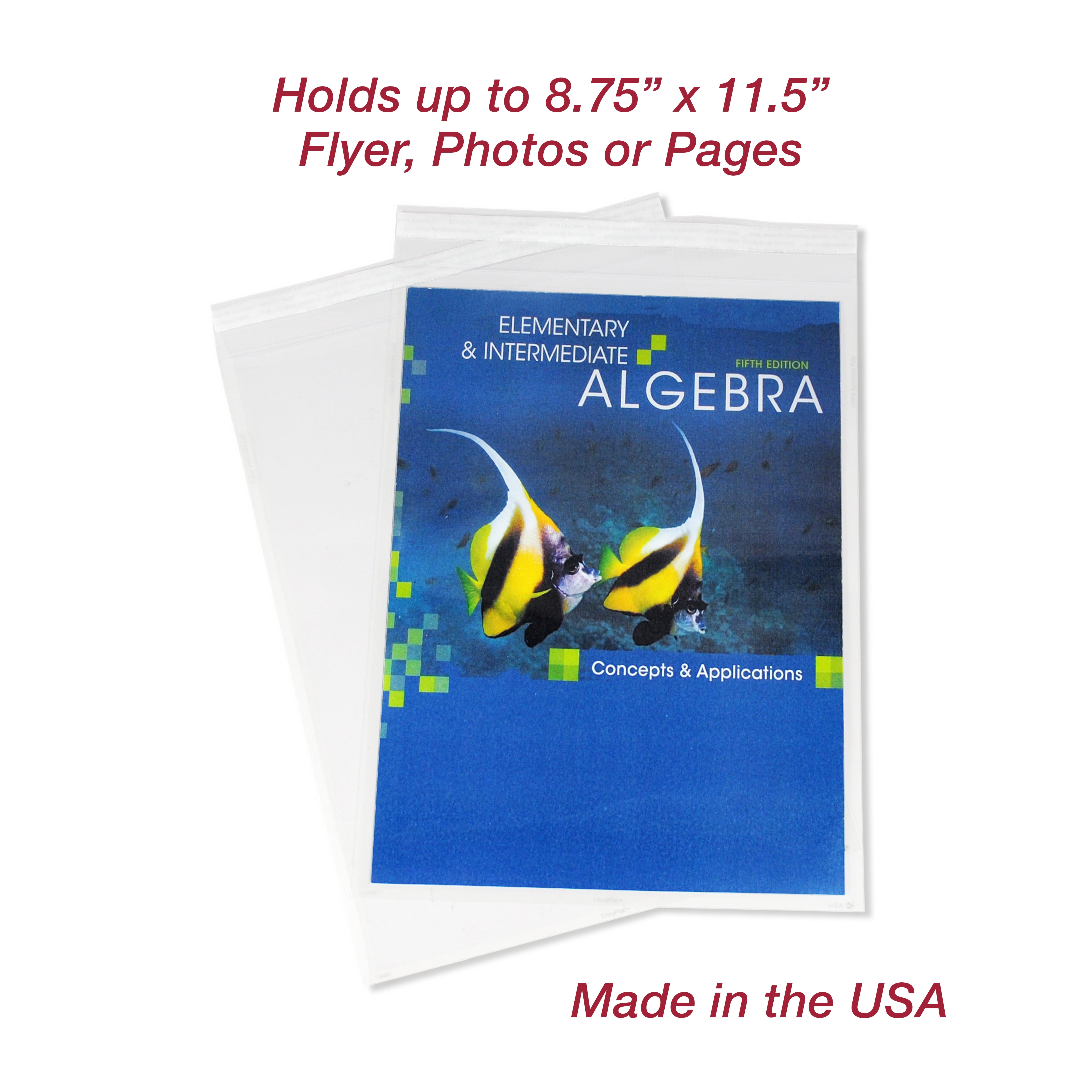 9" x 12" Vertical Catalog Envelope Crystal Clear, Permanent Tape, 8.5″ x 11″ Insert Size - Pack of 50 - Made in USA