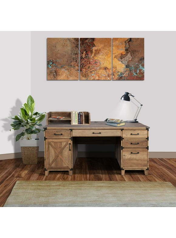 AGHDECO Roney Transitional Particle Board/Wood Desk in Rustic Oak