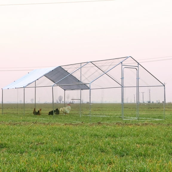 Walnest 20 ft Extra Heavy Duty Galvanized Chicken Coop, Outdoor Large Hen House,Walk-in Poultry Cage with Silver Coated Waterproof for Yard Garden