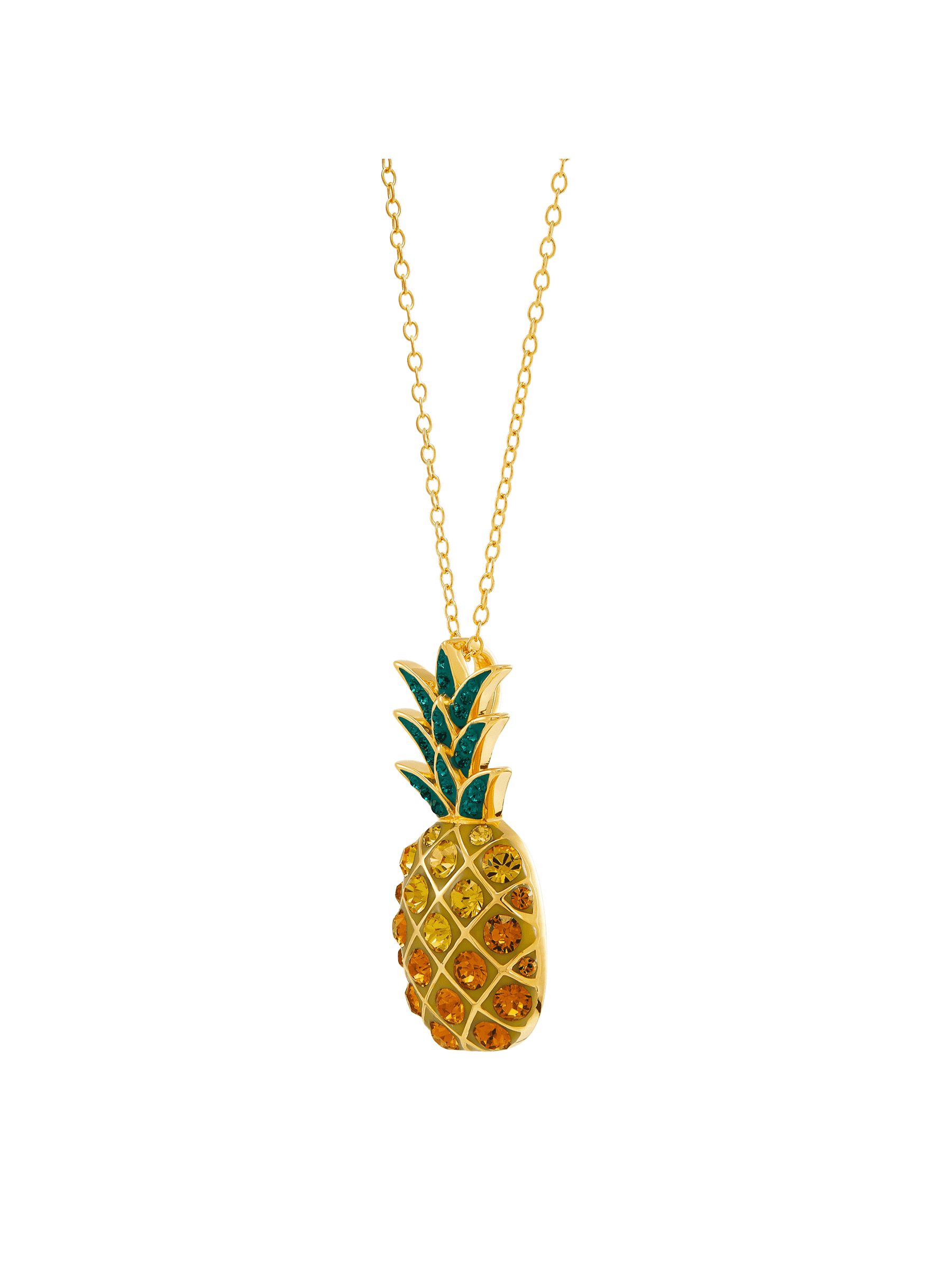 Finecraft Pineapple Pendant Necklace with Crystals in 14K Gold-Plated Sterling Silver, 18