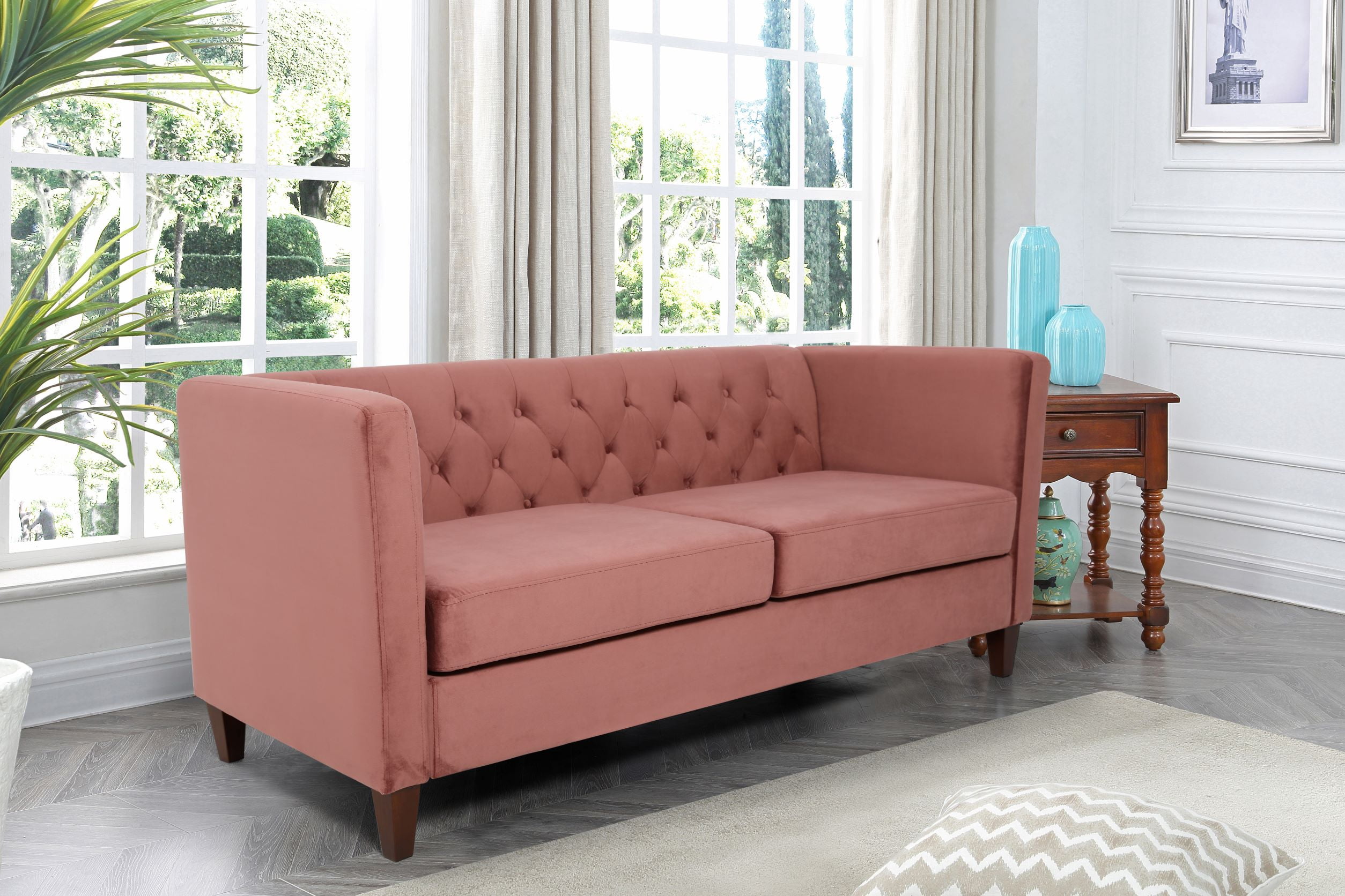 Uspridefurniture Lisette 73.3'' Velvet Square Arm Sofa,Pink