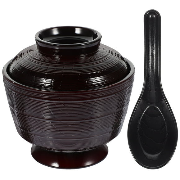 KAKOWELY japanese rice bowls 1 Set of Reusable Soup Bowl Japanese Plastic Bowl Rice Noodle Cereal Soup Bowl with Spoon3.74"X3.74"X3.54"