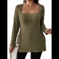 thumbnail image 2 of Camisas de Larga para Mujer, Blusas Casuales Modernas con Cuello Cuadrado, Suéteres Ligeros. Verde XL, 2 of 7