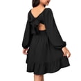 thumbnail image 3 of Girls Long Sleeve Party Dress Black Ruffled A Line Square Neck Bow Back Formal Church Dresses for Kids Polyester Ages 6-12,Size 8-9T, 3 of 9