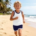thumbnail image 5 of Zpanxa Boys Summer Outfits Kids Summer Solid Color Round Neck Sleeveless Top and Shorts Two Piece Outfit Navy 8 Years, 5 of 8