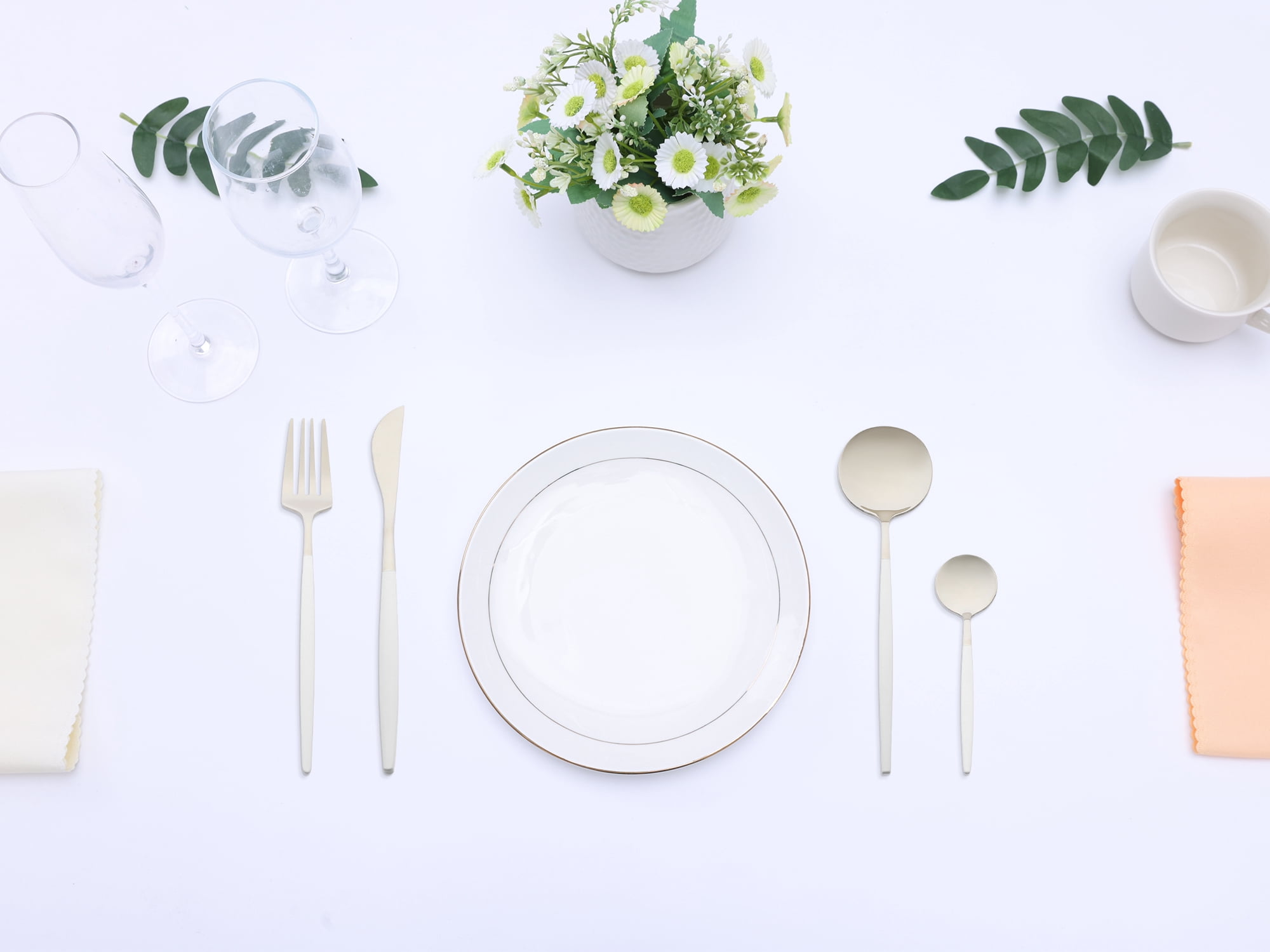 Unique Bargains Stainless Steel Flatware Set White 4 Pcs