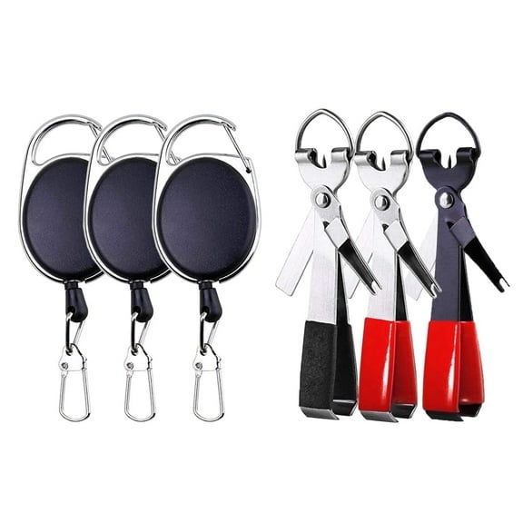 Fishing Quick Knot Tying Tool 3 Sets Stainless Steel 4 in 1 Tool Including Quick Knot Knotter Fly Line Clippers Hook Sharpener Hook Eye Needle with Zinger Retractor