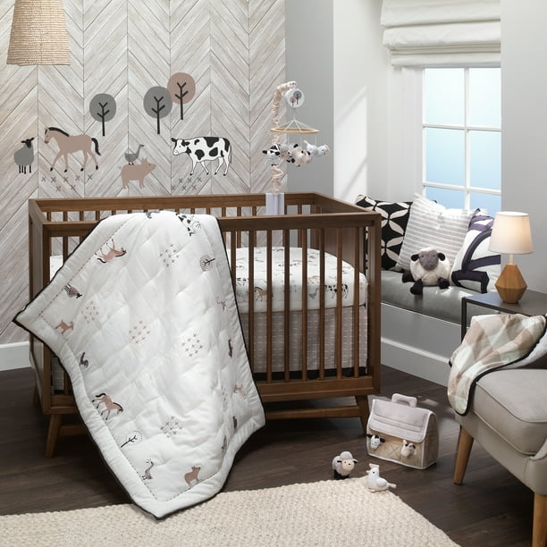 Lambs & Ivy Baby Farm Animals 5-Piece Baby Crib Bedding Set - White