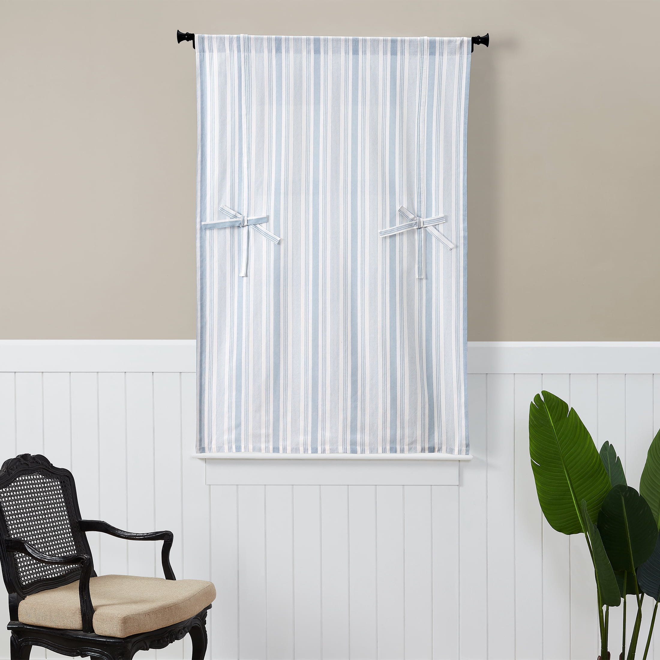 Better Homes & Gardens All-Over Stripe Light Filtering Cotton Blue Balloon Window Shade, 42" x 63"