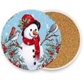 thumbnail image 3 of Christmas Snowman Coasters Absorbent Moisture Non-Slip Drink Coaster Ceramic Stone with Cork Base Desktop Protection, 4PCS, 3 of 6