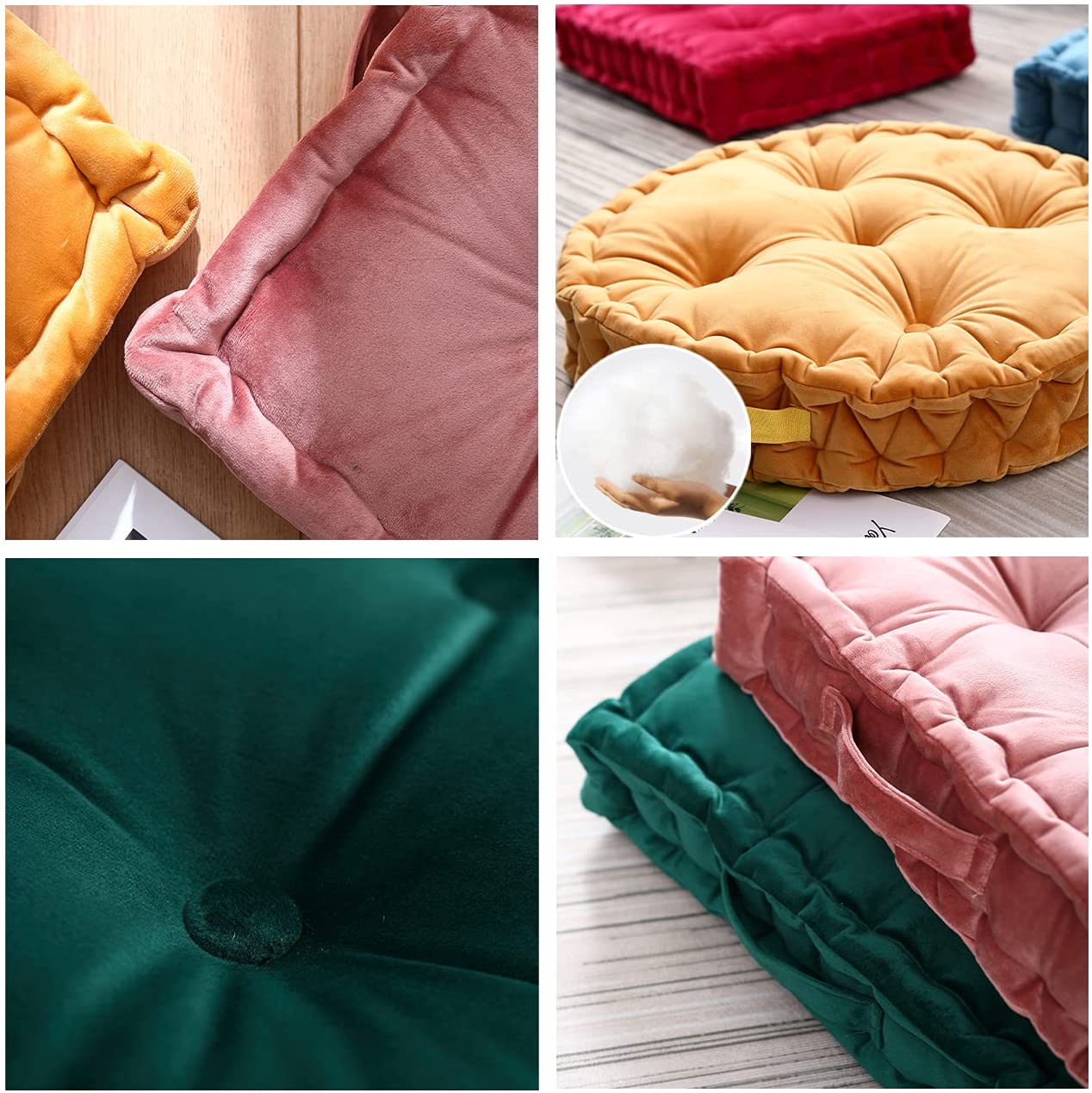 Coussin De Sol Rond En Velours Côtelé - 40x40x13 Cm - Pour Méditation, Siège D’appoint, Déco - Gris Clair, Portable