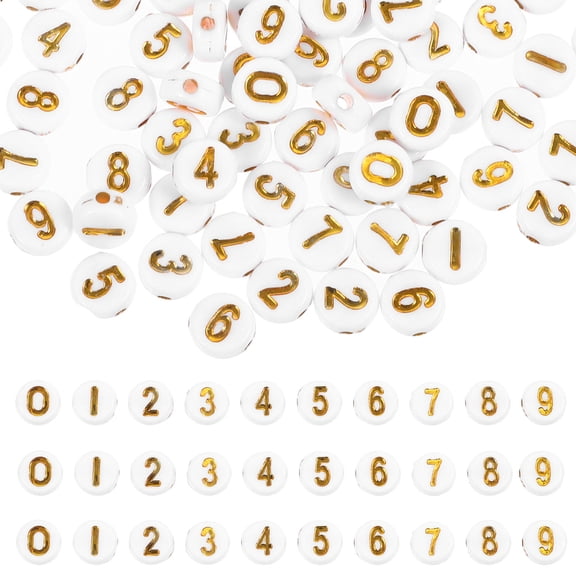 GOOHOCHY Golden Acrylic Number Beads for DIY Jewelry Making Projects 100 Pcs