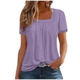 thumbnail image 3 of Women Square Neck Lace Sleeves Eyelet Summer T-tops Breathable Comfortable Slim Fit Casual Blouse Tees Purple,Size S, 3 of 3