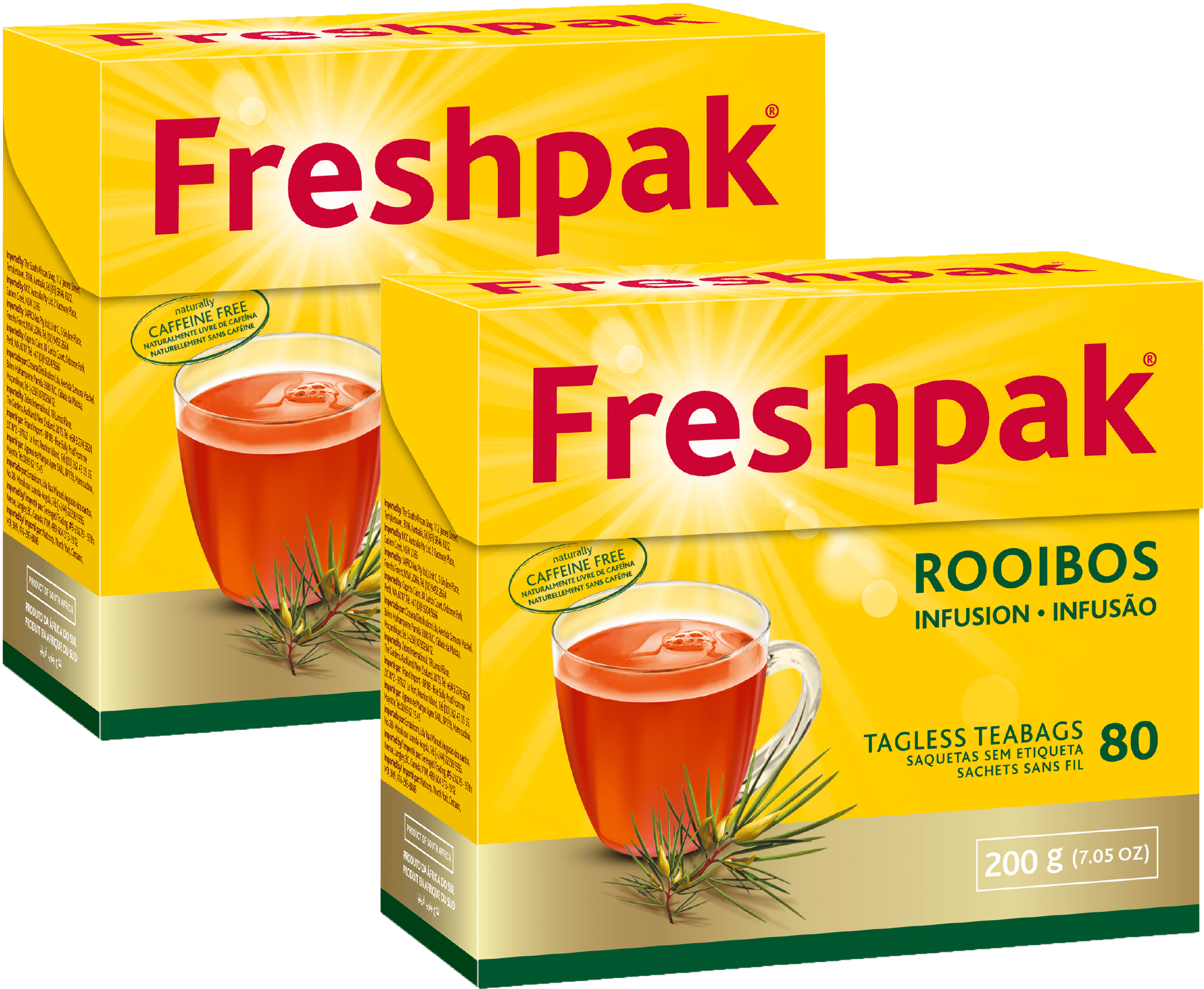 Freshpak Rooibos Tea 80 Teabags Tagless Natural Rooibos 2 Pack
