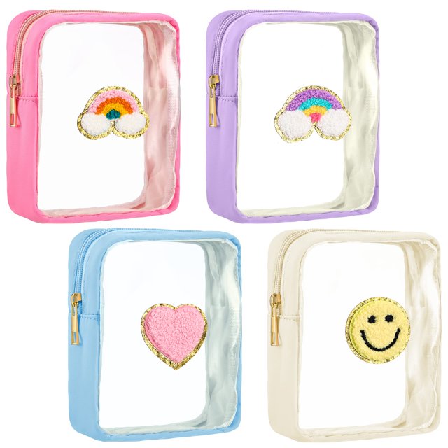 Bolsa de maquillaje Spiareal Preppy Patch, transparente, juego de 4 unidades de nailon