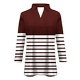 thumbnail image 4 of CLOISE Tops for Women Fall Fashion Striped Tops Lapel V Neck 3/4 Sleeve Shirts Comfy Colorblock Basic Blouses Y2k Outfits Wine XL, 4 of 5