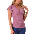 thumbnail image 4 of Blusa Faux Wrap Inspire Chic para Mujer, Blusa Casual de Verano con Cuello en V y Mangas con Volantes, Talla S, Color Gris Púrpura, 4 of 6