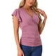 thumbnail image 4 of Blusa Faux Wrap Inspire Chic para Mujer, Blusa Casual de Verano con Cuello en V y Mangas con Volantes, Talla S, Color Gris Púrpura, 4 of 6