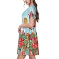 thumbnail image 2 of Lsque Winter Birds on the Fence Print Women's Casual Dress T-Shirt Summer Short Sleeve Scoop Neck Swing Dresses, 2 of 6