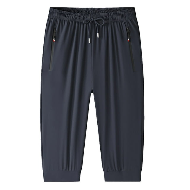 Men's 3/4 Jogger Pants - Zipper Pockets, Loose Fit, Polyester - Workout Gym Running Shorts, All Season - L-XXXXXXXXL Sizes