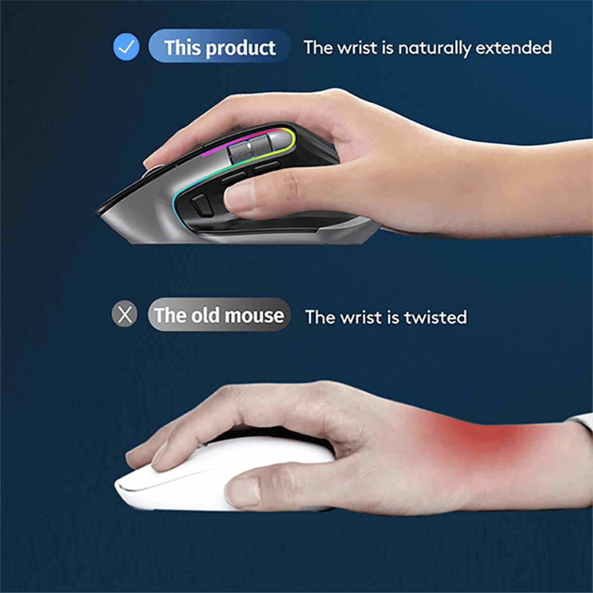 Wireless Mouse Bluetooth 5.0 Mouse 2.4G Wireless Portable Optical Mouse Ergonomic Right Hand Computer Mice Gray Plastic Gray,1x Wireless Mouse