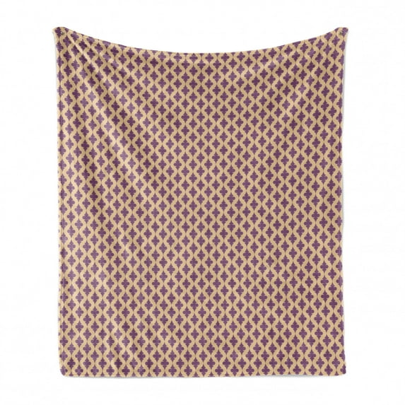 Victorian Soft Flannel Fleece Throw Blanket, Swirls Pattern with Ornamental Motifs Abstract Retro Style Composition, Cozy Plush for Indoor and Outdoor Use, 50" x 70", Lavender and Peach, by Ambesonne
