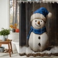 thumbnail image 3 of Shower Curtain 66"W x 72"L Winter Christmas Snowman Blue Hat Scarf Fabric Shower Curtains Set with Hooks Water Repellent Bathroom Curtains Machine Washable Bathroom Accessories, 3 of 9