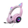 thumbnail image 2 of Auriculares con cable de oreja de gato shamjiam RGB Sonido estéreo 7.1 canales Rosa, 2 of 9