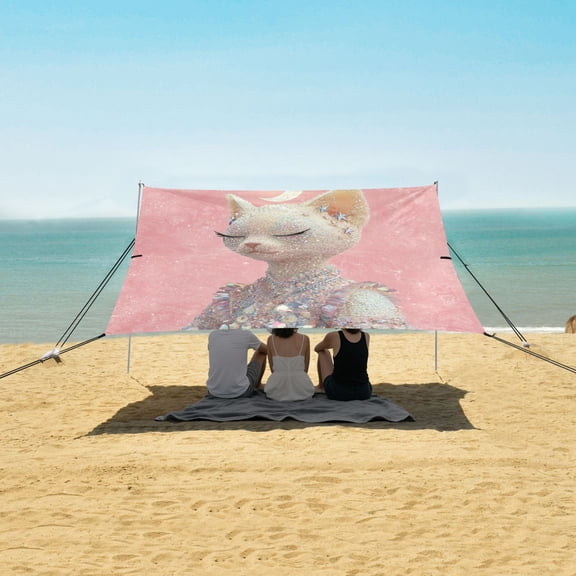 Portable Beach Tent Sun Shelter With Ground Pegs Water And Wind Resistant Sun Shade Canopy Angle Adjustable Cat in Crystals & Sequins
