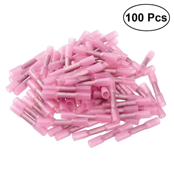 GJX Crimp Connectors 100pcs Waterproof Heat Shrink Insulated Butt Wire Crimp Connectors Crimp Terminals 0.5-1.5mm (Pink)