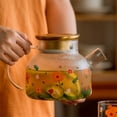 thumbnail image 2 of Tetera de vidrio de borosilicato transparente de 1 l/1,7 l con infusor, gran capacidad, resistente al calor, para flores, zumos de frutas, agua fría, 2 of 6
