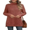thumbnail image 3 of Ribbed Turtleneck Top for Women - Long Sleeve Basic Shirt with Side Slit, 3 of 5