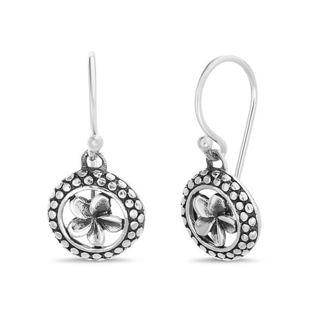 Beaded Border Earrings Willowbird Women's Polished Flower Design With Beaded Border Hook Earrings in Oxidized Sterling Silver ()