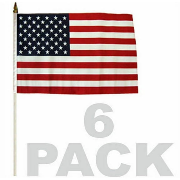 6 PACK LOT of 12x18 STICK FLAG American Flag USA ON A WOOD Wooden STICK