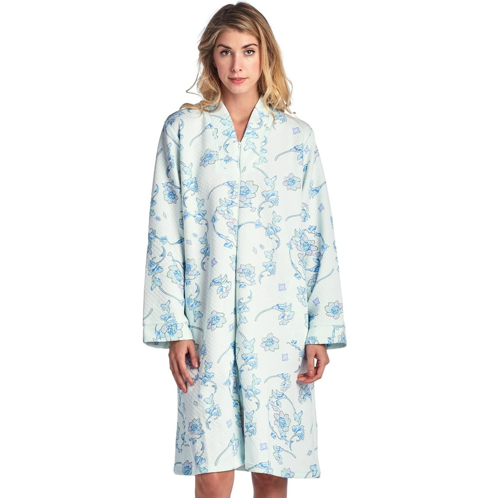 Women's Women's Floral Print Zipper Front Quilted Robe