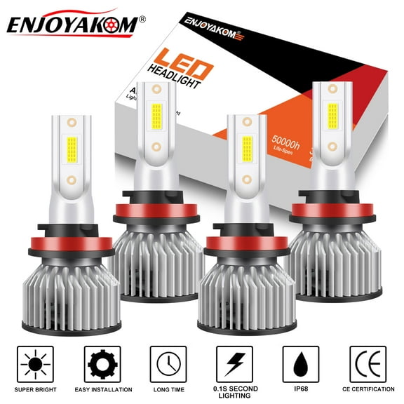 4PCS For Chevrolet Impala 2006-2013 Limited 2014-2016 H11 LED Headlight Bulbs H8 H9 High Low Beam Kit Replacement 6000K White