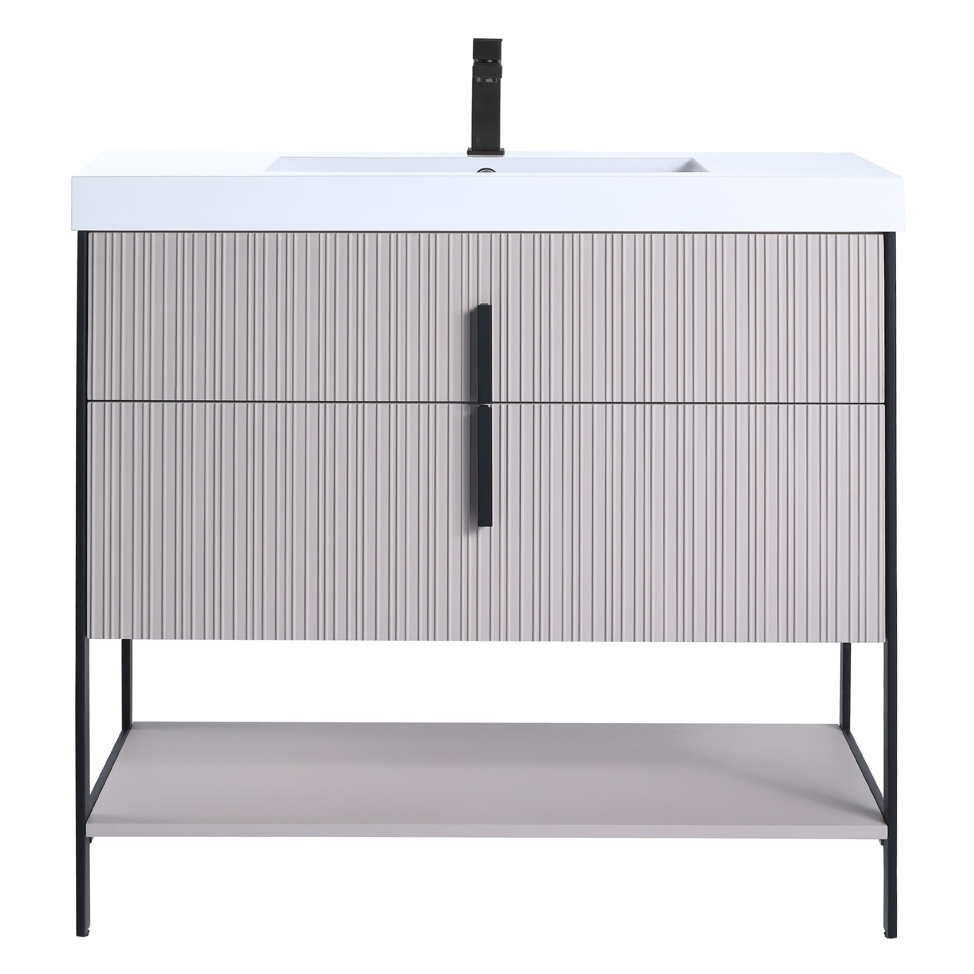 Fine Fixtures Serenity 36 in. W x 18 in. D x 33.5 in. H Bathroom Vanity in Bright Taupe with White Gel Coated Thick Edge Top with Black Hardware