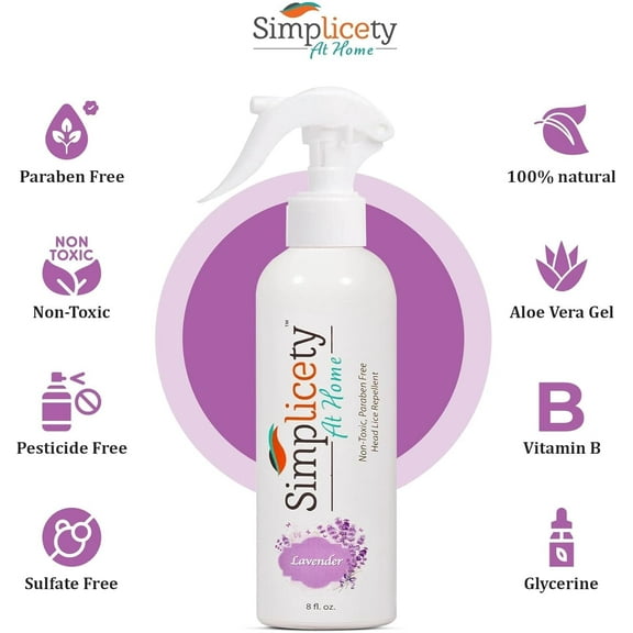 Simplicety® Lice Prevention Spray for Kids Hair (8 Fl Oz), All Natural Ingredients Lice Spray Treatment, Highly Effective Against Head Lice, Terminates Eggs, and Nits from All Hairs (Lavender)